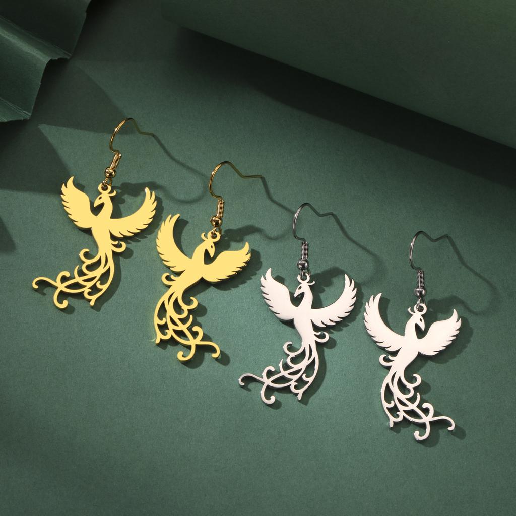 LIKGREAT Classic Phoenix Bird Wing Animal Earrings for Women Fashion Cute Drop Pendant Stainless Steel Personality Birthday Gift
