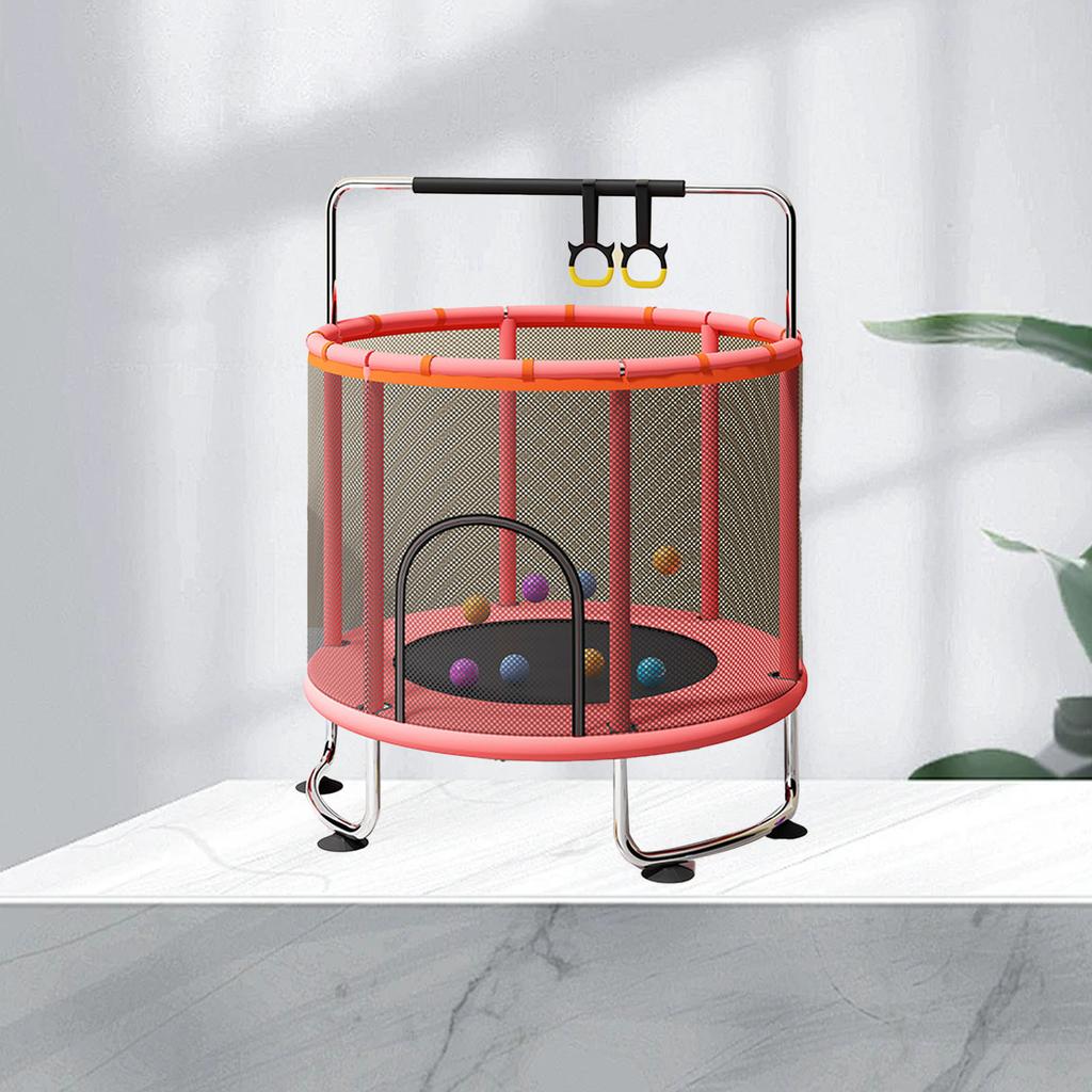 Kinder Trampolin Innen Außen Klein Fitness Trampolin Spielzeug mit Sicherheitsnetz Basketballkorb Gymnastikringe Schaukel für Jungen und Mädchen