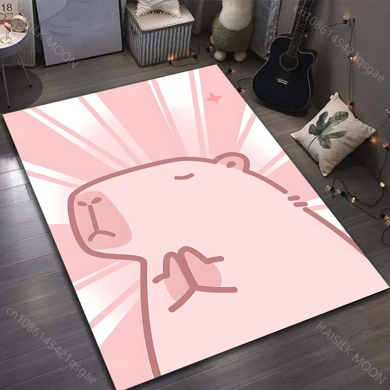 1PC Cute Capybara Print Cartoon Carpet for Living Room Bedroom Doormat Decor Sofa Table Area Rug Non-slip Floor Mat for Gifts