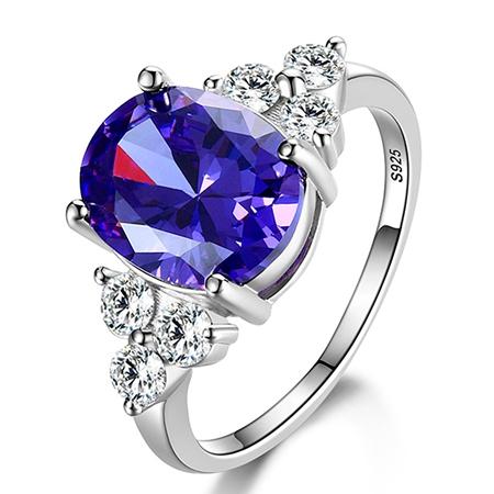 Women's Jewelry Silver Plated Rings White Pink Light Blue Champagne Zircon Oval Wedding Ring