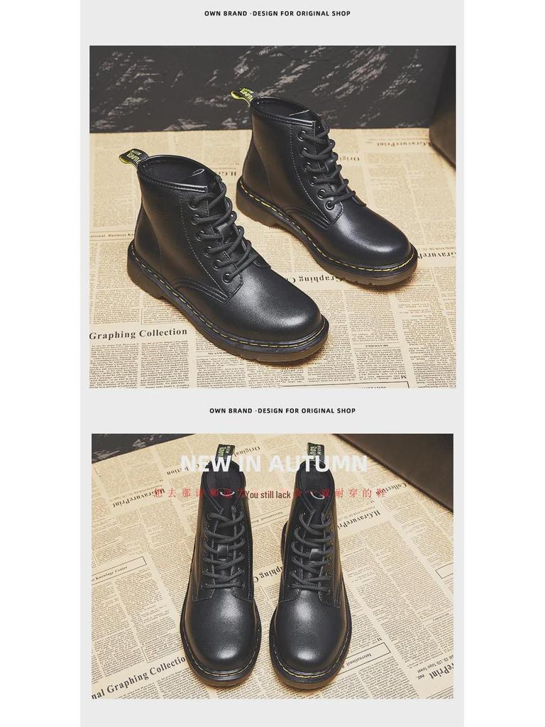Classic Retro British Style 1460 Martin Boots - Flat Six-Hole Genuine Leather Motorcycle Short Boots with Thick Soles.