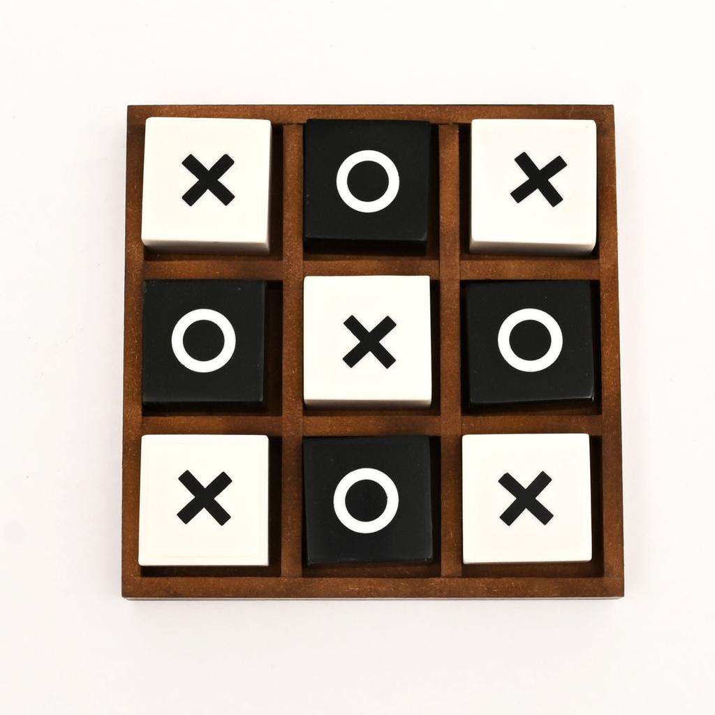 Handmade Tic Tac Toe Game MDF Tray Resin Pieces - Black & White