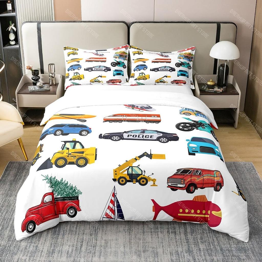 Excavator Duvet Cover Set Twin Queen Size Teens Cartoon Truck Bedding Set Kids Room Decor Construction Vehicle Comforter Cover