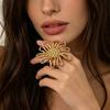 Stainless Steel Hollow Out Rings Women Sunflower Flower Exaggerated Open Rings Fashion Non Fading Party Jewelry Accessories Gift