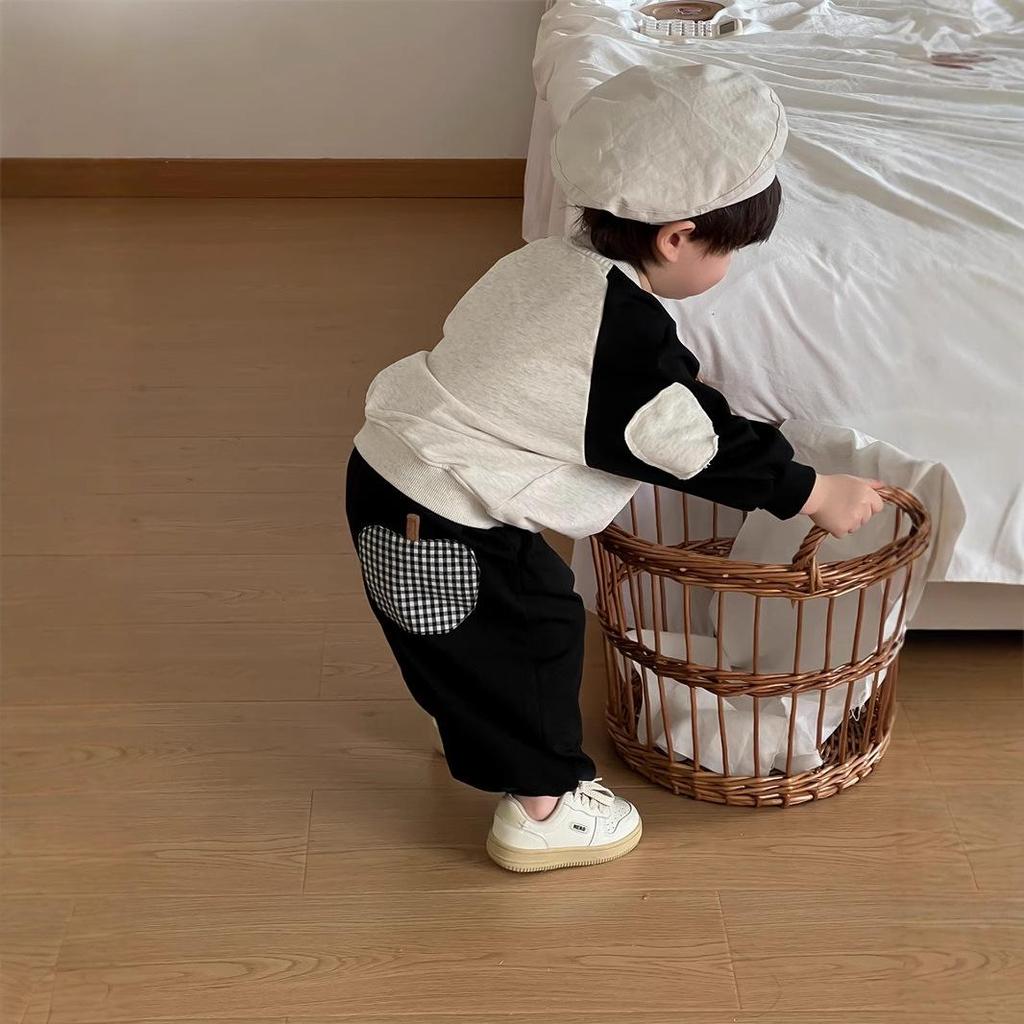 Höst 2025 Koreansk Stil Pojkars Tecknat Tryck Raglanärm Tvådelat Set