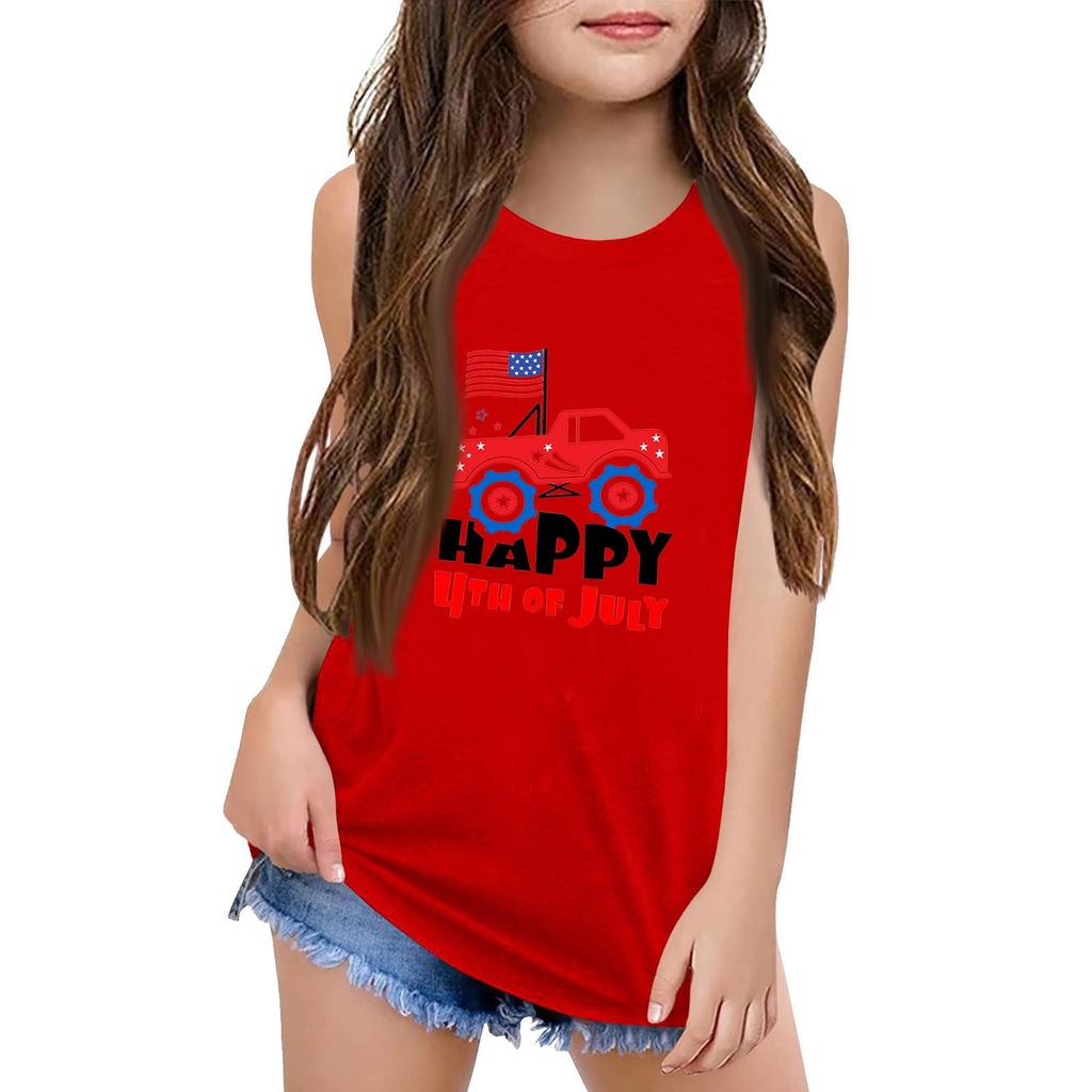 Girls Kids Summer Crewneck Sleeveless Shirts Tank Tops