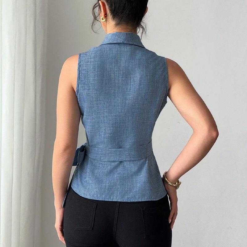Sleeveless Shirts with Summer Temperament Slim Fit and Tied Shirts Women’s Blouses & Shirts