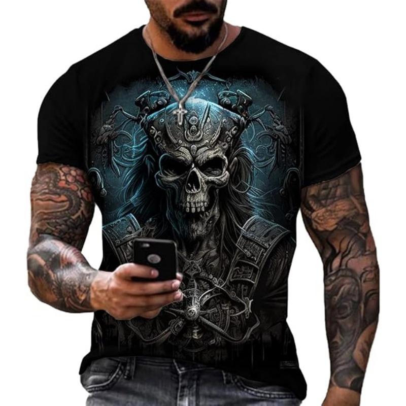 Men's Summer Short Sleeved 3D T-shirt Top Street Skull Pattern Men's Casual T-shirt Top  6XL