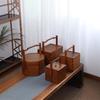 Handmade Bamboo Woven Hexagonal Carry Basket for Outdoor Tea Set with Double Layer