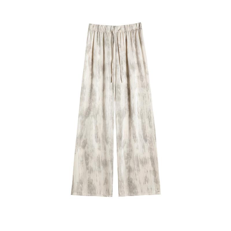 Womens Summer Loose Wideleg Pants With Tyedye Print And Pocket For Casual Office Wear