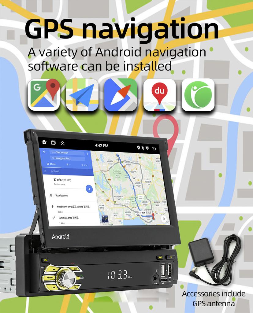 ACODO 1 Din 7" Electric Retractable Screen Android 13 Carplay Car Radio GPS Navigation Multimedia Player Audio Video Head Unit