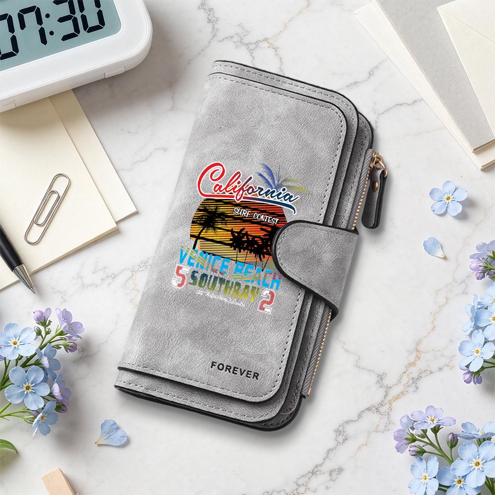 California Style Long Wallet Portable Multi Card Slot Purse Fashion Daily Use Leather Wallet for Outdoor Travel Ladies