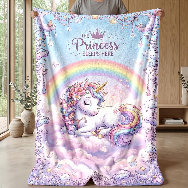 Starry Unicorn Wonder Theme Blanket Lightweight Warm Flannel Blanket Decorative Throw Blanket for Home Decoration