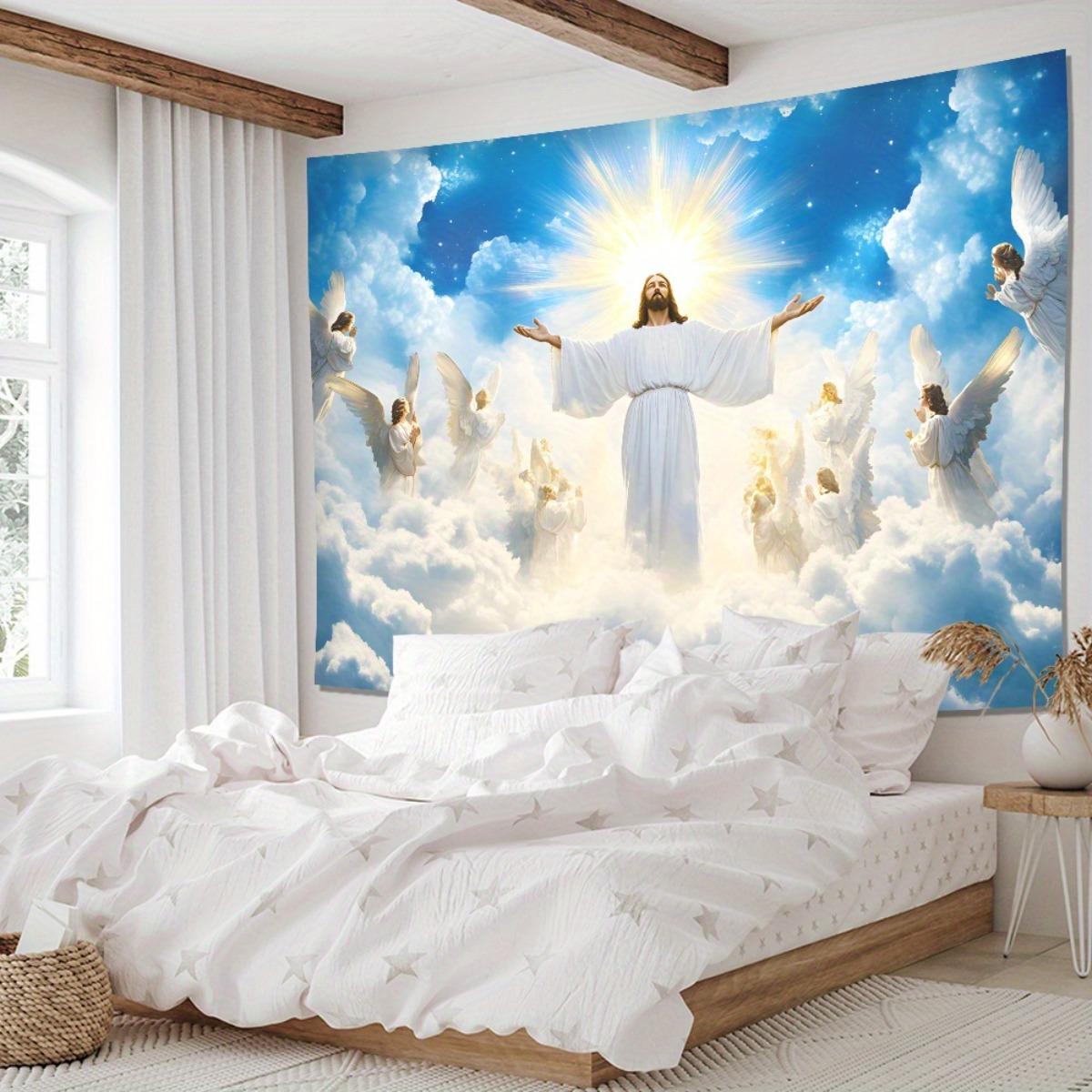 Jesus Christ Tapestry Wall Hanging Religious Angel Clouds Wall Art Tapestry For Living Room Bedroom Home Decor Fabric Poster 70x100cm28x39in