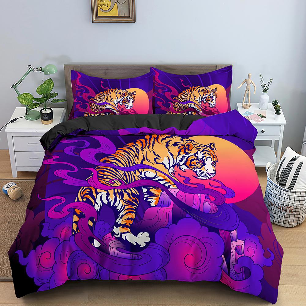 3D Animal Duvet Cover Set Fierce Tiger Printed Comforter Cover Queen King Size Polyester Quilt Cover Pillowcase For Teens Adults