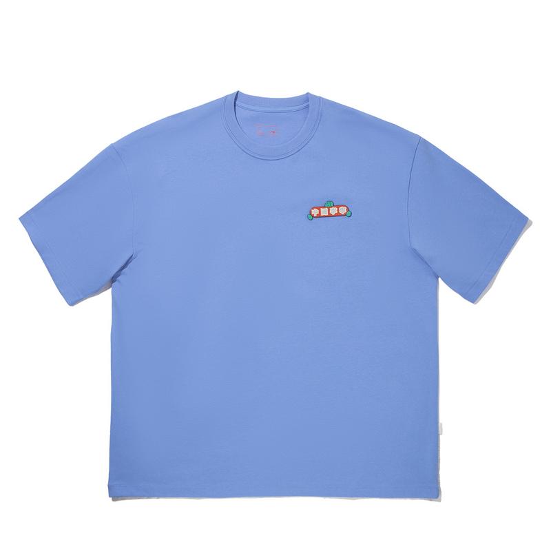 Li Ning X Taka Sha Collaboration Letter Print Breathable Versatile Short Sleeve T-Shirt Unisex Tops Harmonious-Blue AHSV807-1