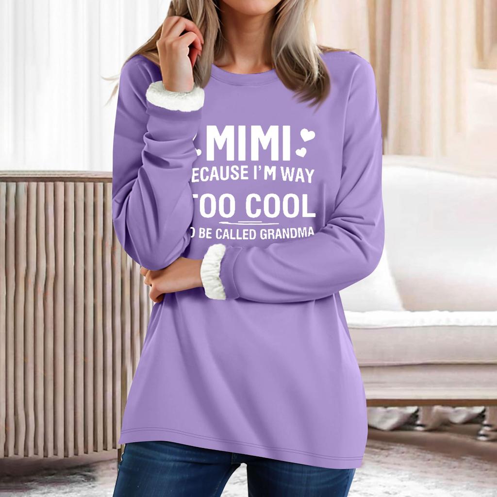 Kadın Yuvarlak Yaka Üst Harf Baskılı Kalınlaştırılmış Peluş Kaşmir Sıcak Uzun Üst