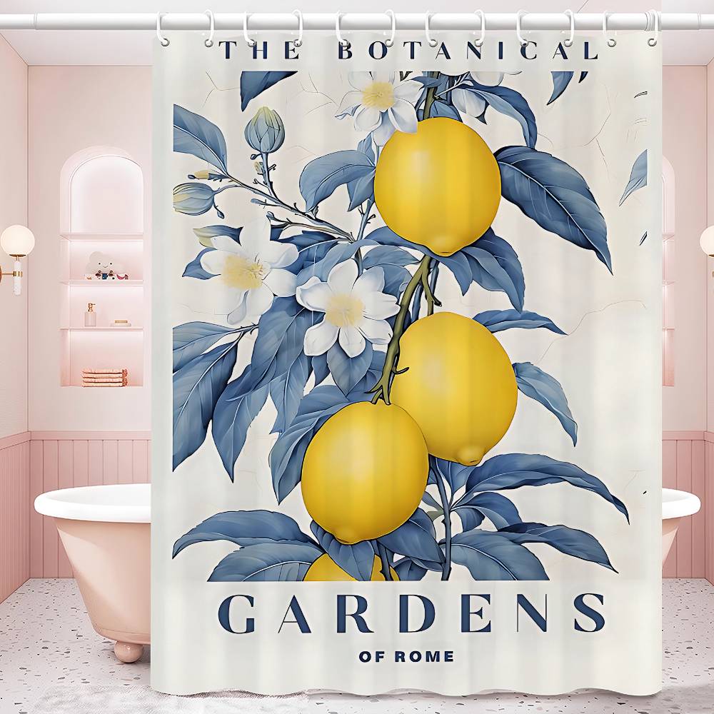 Mediterranean Lemon Cartoon Shower Curtain - Water-Repellent And Leak-Resistant, Mold And Mildew Resistant For