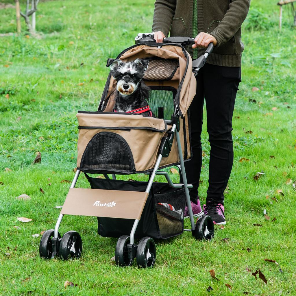 Foldable Dog Stroller for Small and Mini Size with Basket and Cup Holder, 77x45x99.5 Cm, Coffee