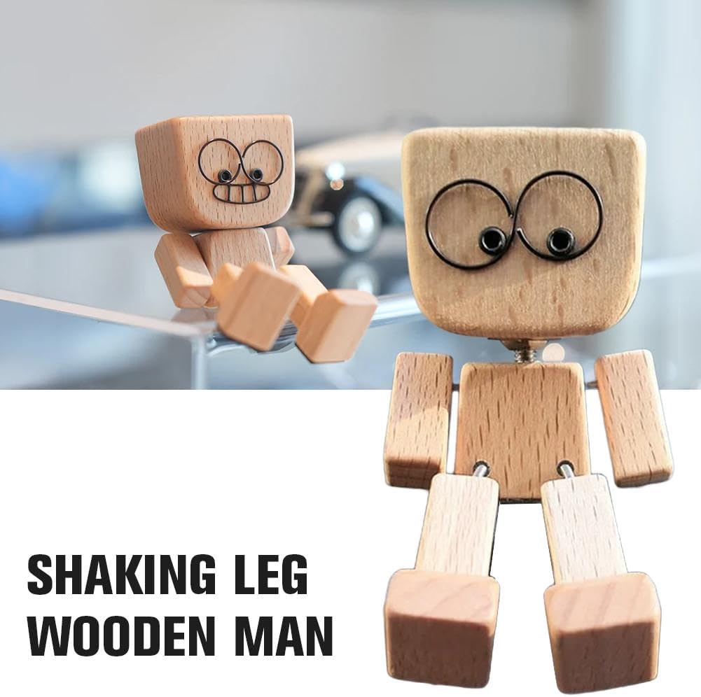 Shaking Wooden Man,Shaking Wooden Man Figurine for Car Dashboard, Handmade Shak Feet Woodens Doll,Funny Cars Ornaments with12PCS Magnetic Expressions