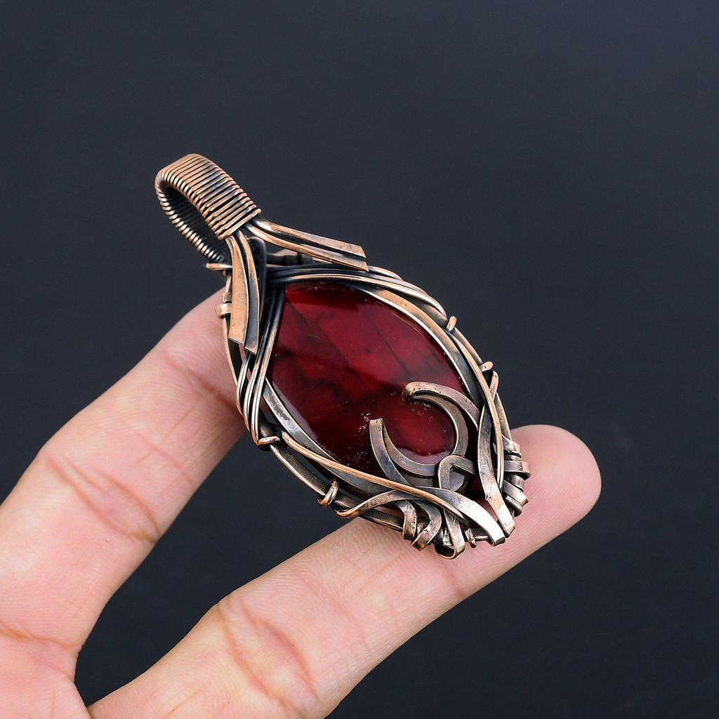Red Flash Labradorite Pendant, 999 Copper Wire Wrapped Jewelry, Gemstone Jewelry Pendant, Handmade Wedding Gift Jewelry