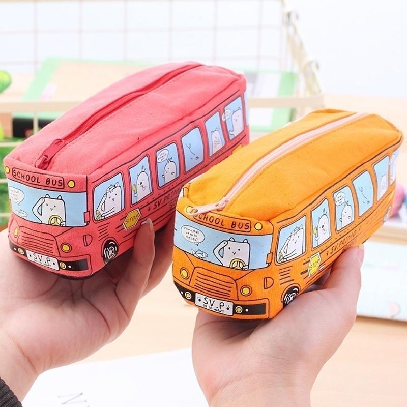 Creative Cartoon School Bus Large Capacity Cute Pencil Bag Children's Gift Office School Supplies Pencil Box Stationery