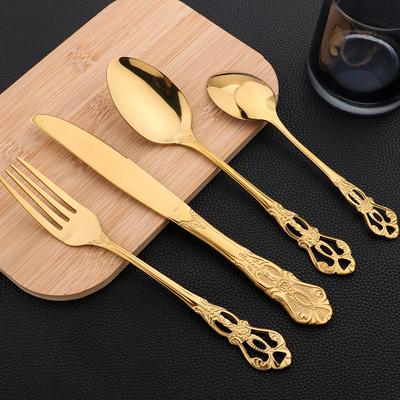 16-teilige Bestecksets Vintage Edelstahl Tafelgeschirr Tafelbesteck Gabel Dessertlöffel Geschirrset Küchenbesteck