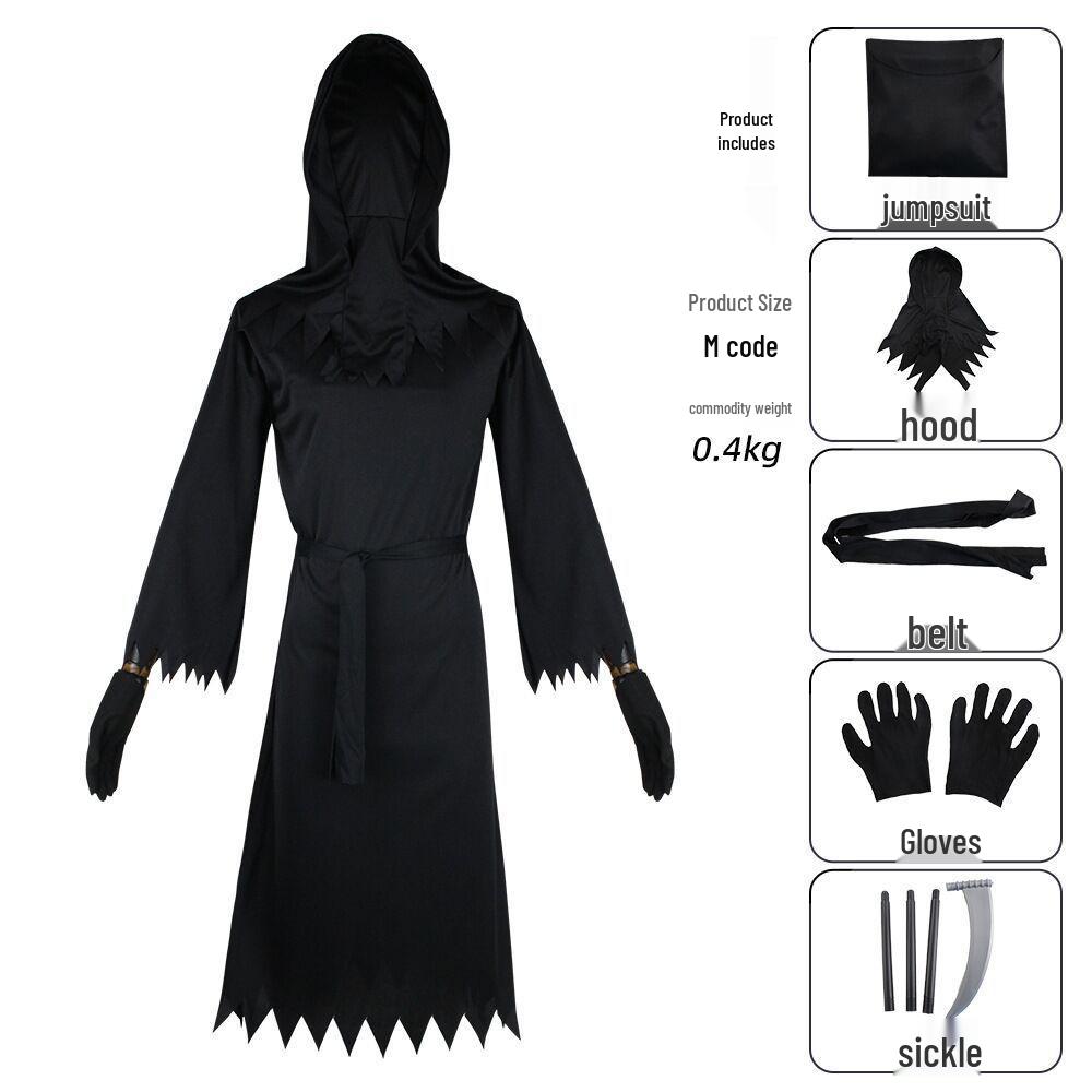 Kids' Halloween Cosplay Costumes: Grim Reaper with Luminous Glasses, Ideal for Stage Performances.