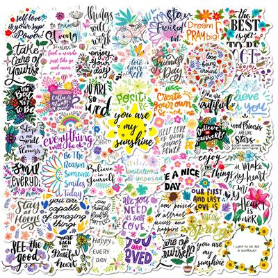 50 Inspirational Text Stickers In English Slogans Colorful Flowers Inspirational English Phrases Doodle Personalized Stickers