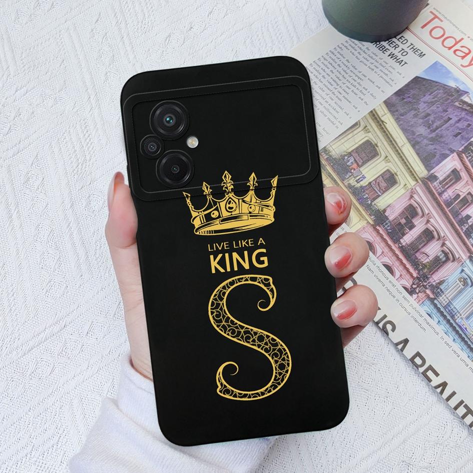 Case For Xiaomi Poco C40 C50 C55 F3 F4 F5 Pro M2 M3 Pro Luxury Phone Bag Crown Letters Soft Silicone Shockproof Matte Square Cover For Xiaomi Bumper