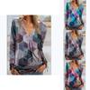 Elegant Ladies Print Pullover Blouse Shirt With V Neck And Zipper For Casual Wear