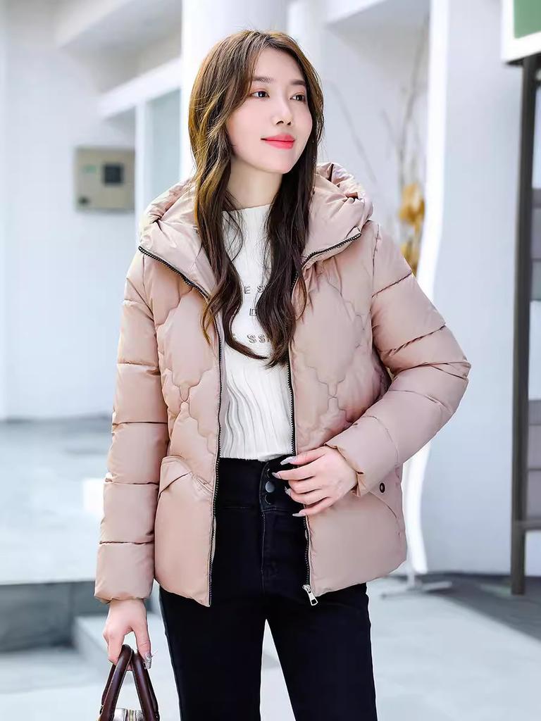 Rhombus  Jacket Women's Hooded Autumn and Winter New Small Fashion Top Short Warm  Jacket
