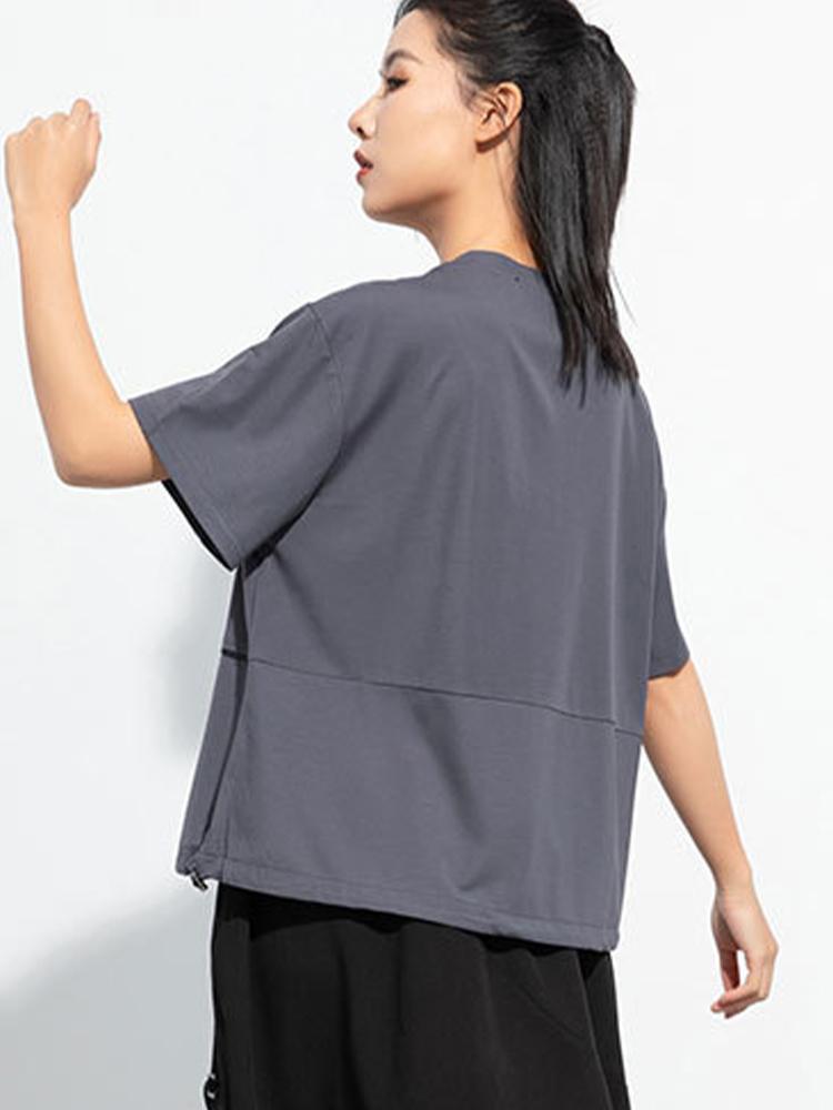 Korean Design Summer Zipper T-shirts Womens 2024 Loose Casual Luxury O Neck Tops Ladies Classic Harajuku Clothes