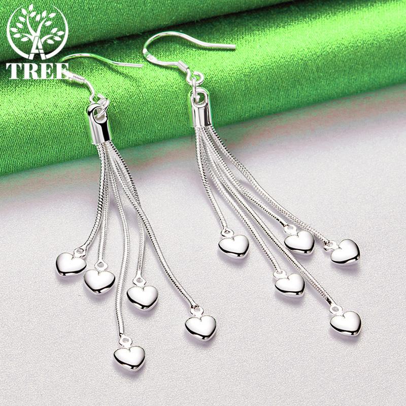 Luxury Noble Jewelry 925 Sterling Silver Heart Long Tassel Drop Earrings Women's Party Wedding Accessories Exquisite Design Gift