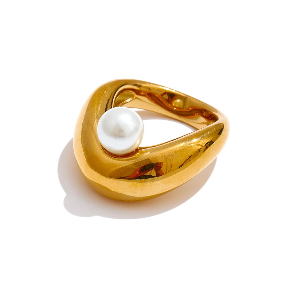

Yhpup Glossy Stainless Steel Simulated Pearls PVD Finger Ring Hypoallergenic Metal Minimalist Chic Fashion Jewelry Accessories 6