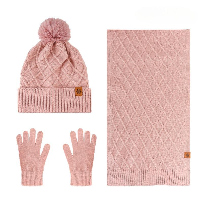 

Вязаная шапка, шарф, перчатки, комплект из трех предметов, женская зимняя теплая вязаная шапка с флисом, защита для ушей для велоспорта, вязаная шапка с пряжей