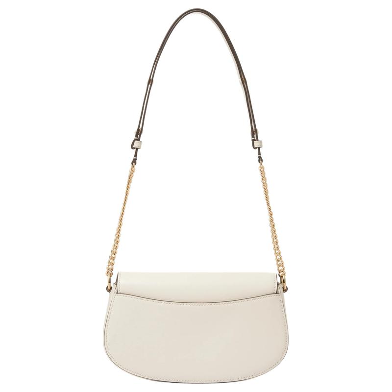 Michael Kors Mila Oval Flap Design Gold Lock Element Cow Split Leather Shoulder Crossbody Bag Medium Women's Milk White