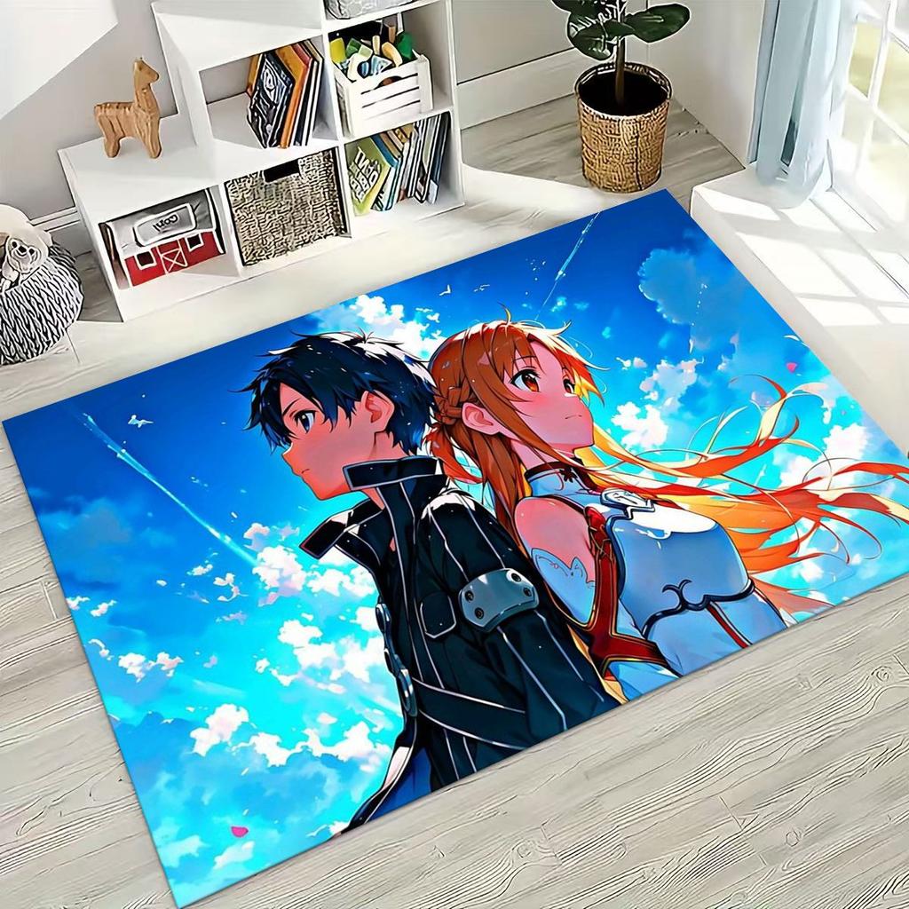 Anime SAO Sword Art Online Cartoon 3D Rug for Bedroom Living Room Sofa Home Doormat Decor, Large Kids Play Non-slip Floor Mat
