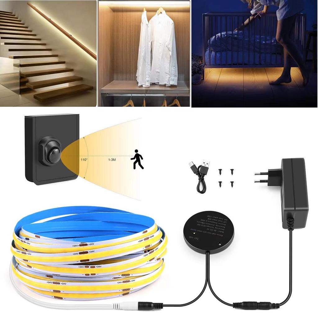 COB LED světlo do postele s PIR pohybovým senzorem LED ovladač Dětská postýlka s nočním osvětlením bar LED pásek pro osvětlení schodišťové chodby