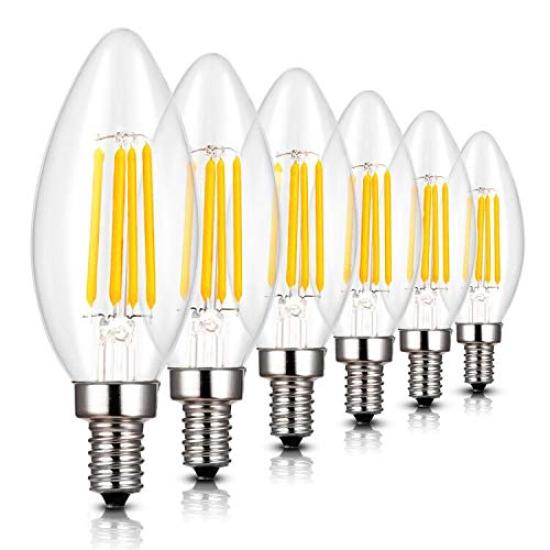 

C35 Chandelier Bulbs, 40W Equivalent, E12 Base, LED Engine Bulb, Candle Shape, 4W Filament, E12 40W, Warm White, 2700k, 400lm, C35 Clear, Dimmable