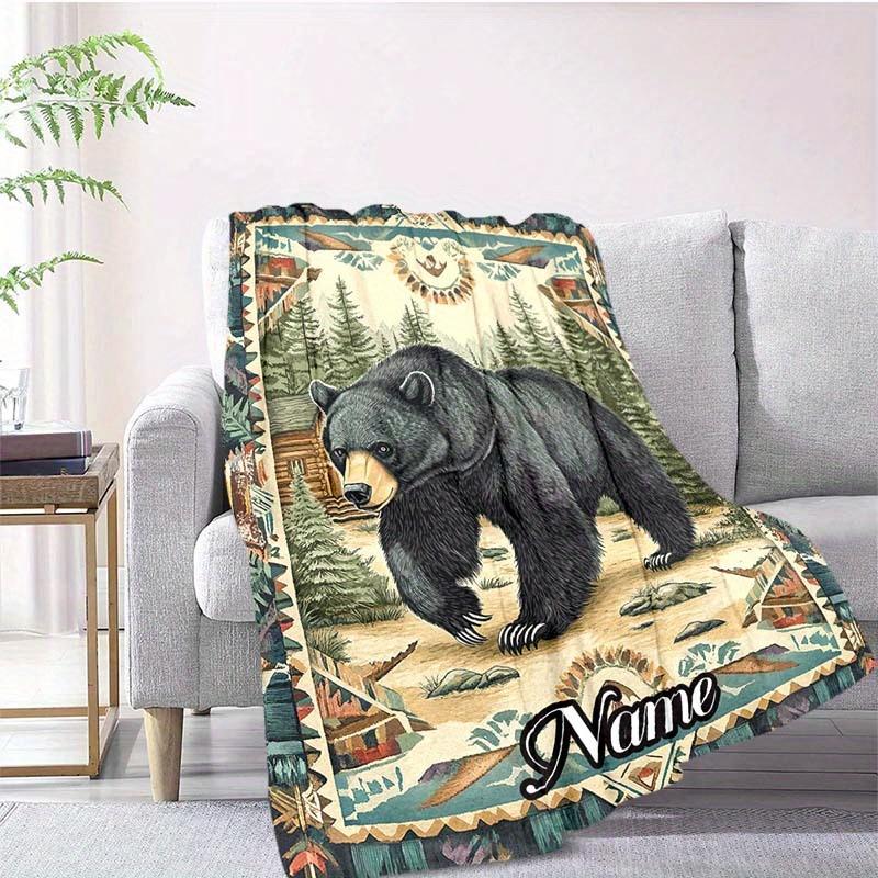 Black Bear In The Jungle Customize Your Name Blanket Warm Comfortable And Soft Blankets Are Suitable For Home Lunch Break Blanket Office Sofa Sofa