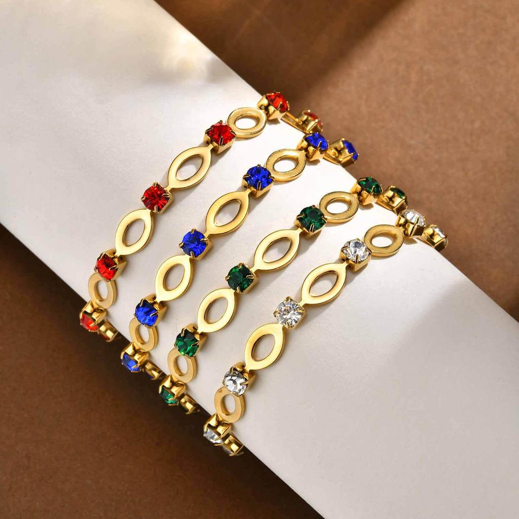 Women's Stainless Steel Oval Rhinestone Bracelet Necklace BR-2527