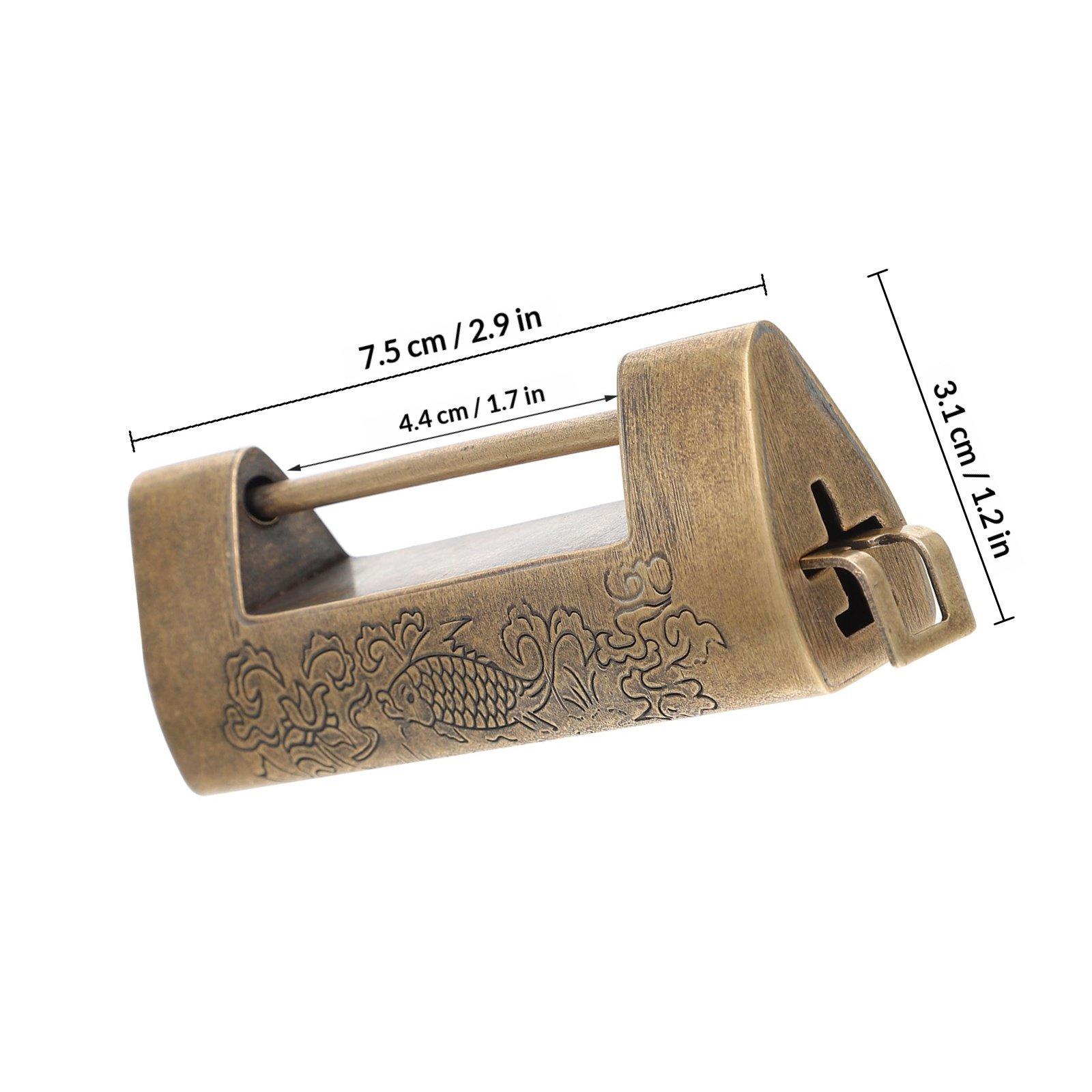 1Set Premium Copper Retro Padlock with Traditional Chinese Carved Patterns Style Lock for Jewelry Box Wooden Cabinet