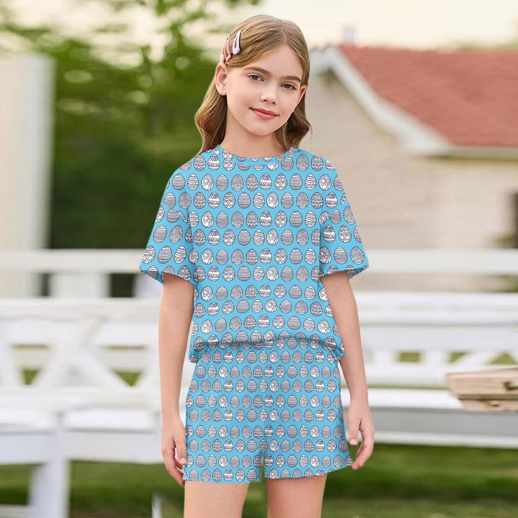 Conjunto Patriótico para Niña de 2 Piezas con Camiseta de Manga Corta y Pantalones Cortos para el Día de Pascua