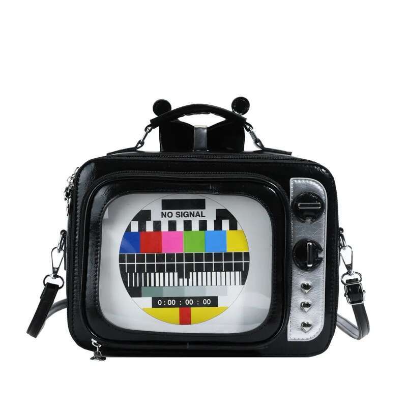 

Women shoulder bag funny TV shape crossbody bag casual double shoulder message bag girls flap bag чёрный
