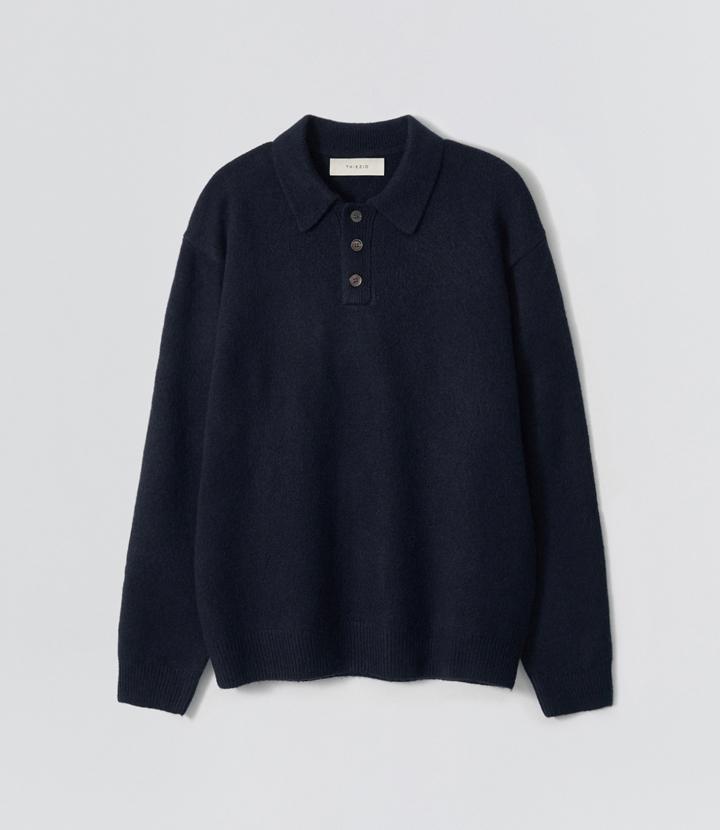 EZIO Natural Button Collar Knit_Navy