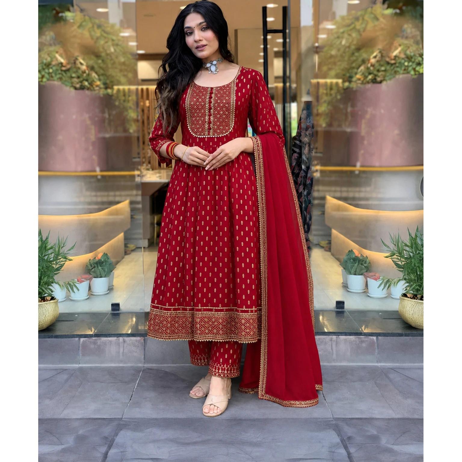 Women s Designer Anarkali Salwar Suit Indian Wedding Wear Kurti Pant Dupatta Set