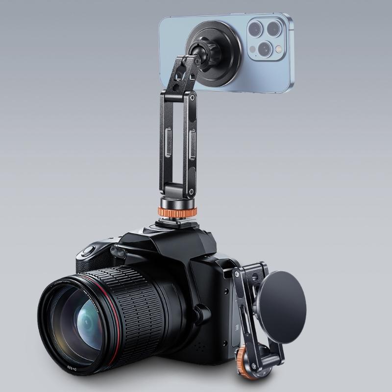 Rotatable Camera Phone Holder Cold Shoe Mount 1/4 Threaded Base For Smartphones Double Joint Adjustment System