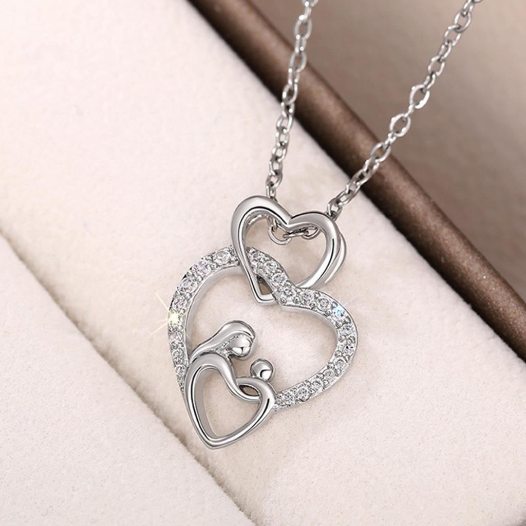 Double Heart Pendant Necklace Sentimental Sparkling Jewelry
