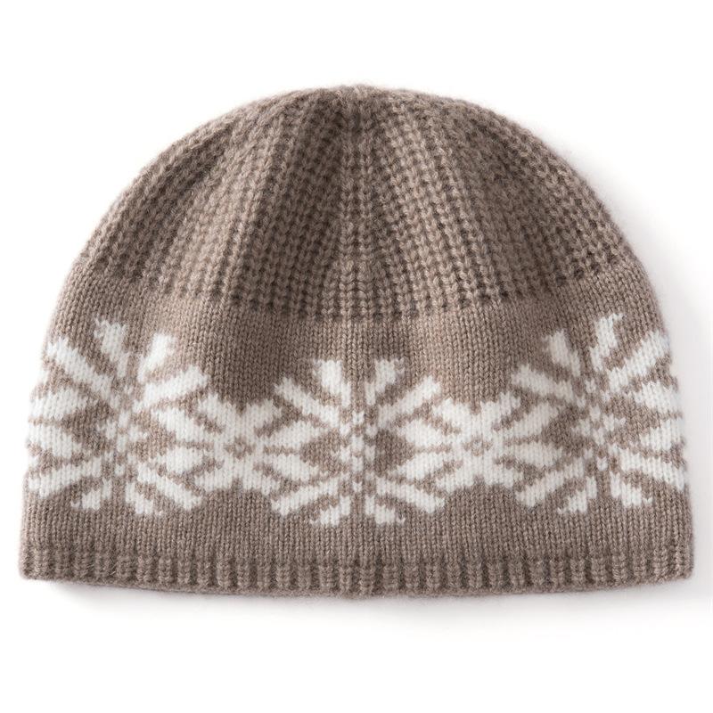 France Paul Fair Island Jacquard Consinee pure cashmere knitted hat bag head cold hat thin face show face small bucket hat
